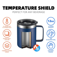 Mug à café isotherme en acier inoxydable de 12 oz avec poignée, tasse de voyage à double paroi sous vide avec couvercle coulissant