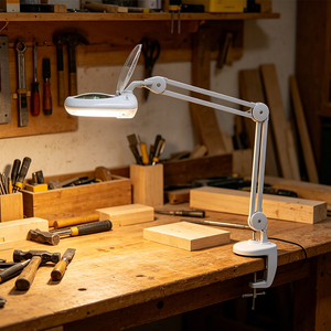 Bright Dimmable Swing Arm Magnifying Lamp with <b>Clamp</b> 10X LED <b>Light</b> for Home Office and Work - Product Image 1