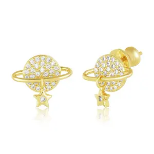 Gemnel delicate planet earring with the ring system and hanging star
