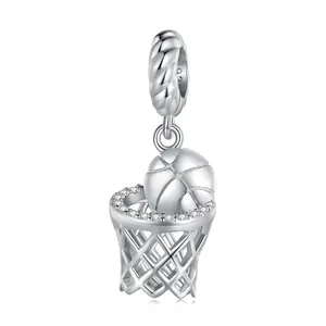 925 Sterling Silver Pendants Basketball Charms Basketball Pendants for Bracelet Necklace