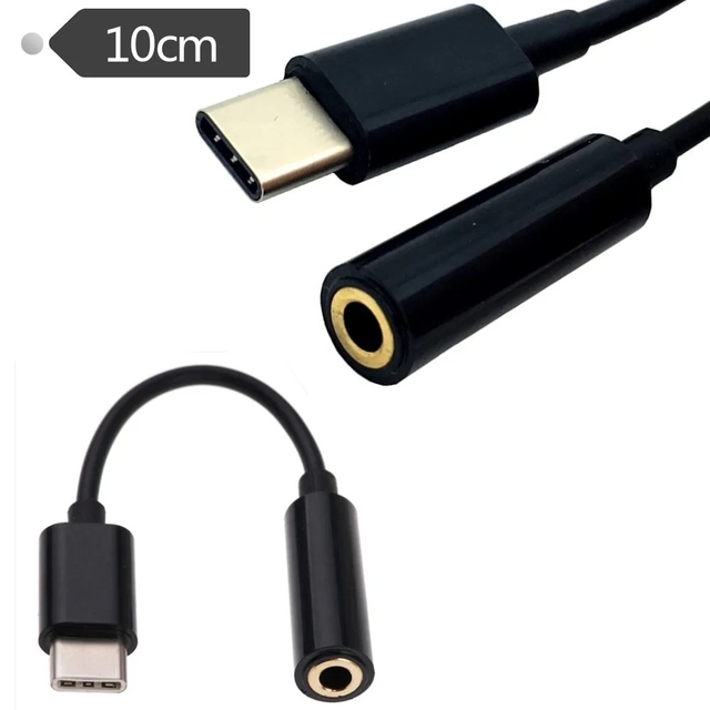 10cm Type-c USB C to 3.5mm Headphone Audio Jack Adapter, Type C to 3.5mm Female Aux Mic Connector Short Cable 0.1m