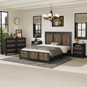 <b>Queen</b> Size Farmhouse Platform <b>Bed</b> Set <b>with</b> Wooden Strip Design <b>Storage</b> Nightstand and Dresser - Product Image 2