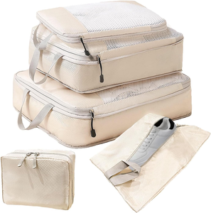 <span class=keywords><strong>Set</strong></span> di 5 Cubi e Borse per Compressione e Organizzazione con Chiusura a Zip, Maniglia Laterale e Rete, Organizzatori per Valigie da Viaggio per Risparmiare Spazio sui Vestiti - Product Image 1