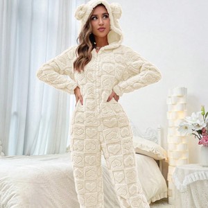 Comodo <span class=keywords><strong>Pigiama</strong></span> da <span class=keywords><strong>Donna</strong></span> in Pile di Cotone con Cappuccio e Orecchie, per Uso Familiare e Casual - Product Image 2