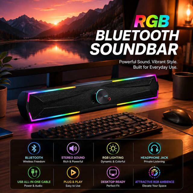 RTS Colorful RGB Light Portable Speakers  Wireless With Stereo Sound Mini Blue Tooth for PC Gaming Computer Mobile Phone