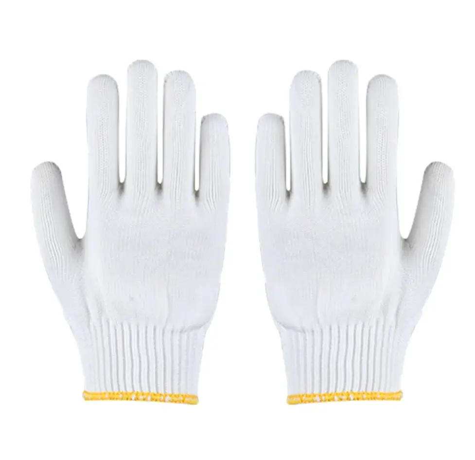 White cotton string knit gloves suitable ventilation cotton and polyester gloves for working 12 in 600g