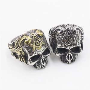 Punk Biker Jewelry Fadeless Stainless Steel Masonic Sign <b>Skull</b> Finger Ring Engraved <b>Skull</b> Rings for Men US Size 7-15 - Product Image 2