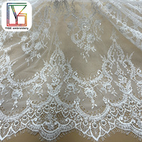Tissu en dentelle de Chantilly perlée de mariée française, broderie blanche, tulle perlé avec des perles, dentelles à paillettes pour femmes