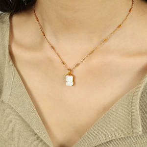 Collar con colgante de acero inoxidable 316L personalizado, chapado en oro PVD de 14K/18K, joyería fina de moda, collares con diseño de oso de concha blanca para mujer - Product Image 4