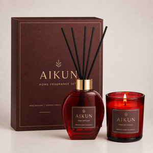 ชุดของขวัญเทียนหอมกลิ่นอโรมาจากถั่วเหลือง AIKUN รุ่น Elegant Black Luxury พร้อมก้านไม้หอม กลิ่นหอมสำหรับบ้านและโรงแรม บรรจุในกล่องสวยงาม รับผลิตแบรนด์ส่วนตัว - Product Image 2