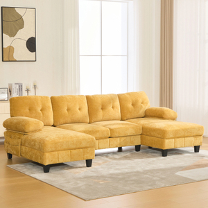 Square Convertible Sectional <b>Sofa</b> Set 103.5" Chenille Fabric with Dual Chaise Lounges Storage Pockets for Living Room - Product Image 1