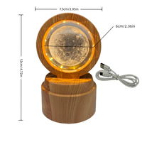 Lampe de chevet rotative USB en forme de boule de cristal 3D gravée au laser, avec base en plastique LED et effet glace craquelée, lumière chaude pour la maison