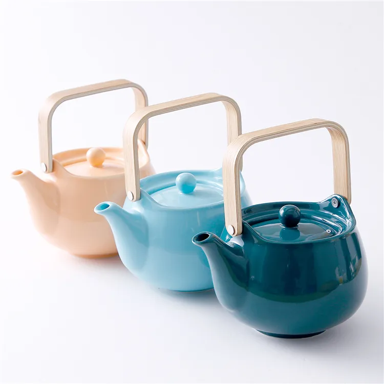 Màu Sắc Khác Nhau Shiny Color Custom Logo Durable Sứ Tea Pot Đối Với Nhà Hàng