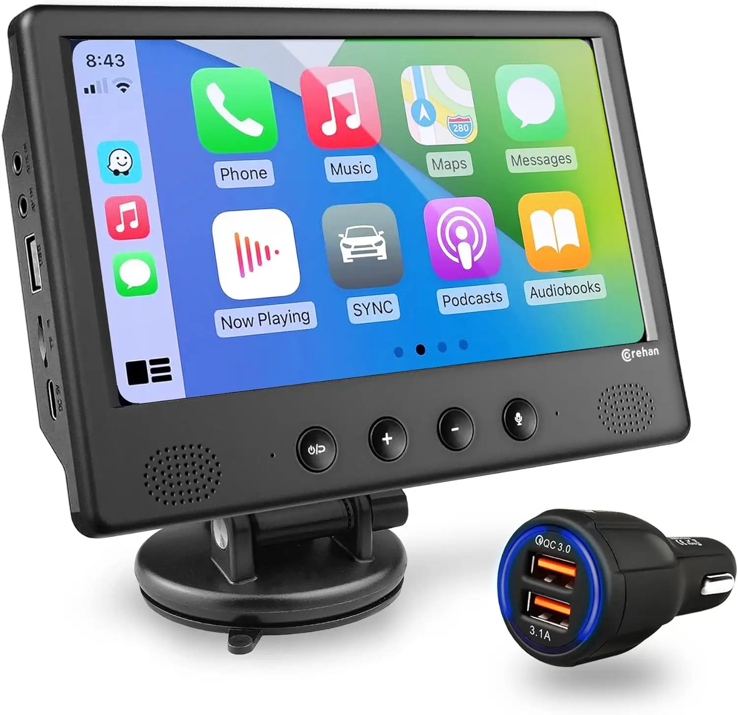 Carplay mobil nirkabel portabel Stereo 7 inci, mobil HD IPS layar sentuh, Android layar otomatis untuk mobil, dengan Radio mobil FM