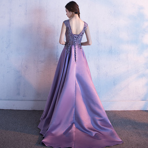 Elegant Evening Gown With Train Scoop Neck Empire Waist Polyester Fiber For Hostess Choir Performances - Product Image 3