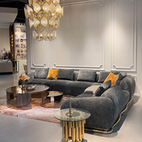 Canapé modulaire incurvé moderne de luxe en tissu texturé gris foncé avec base en cuivre pour hôtel, villa, salon