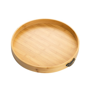 Bamboo Serving <b>Tray</b> Round <b>Tea</b> <b>Tray</b> With Handle Multiple Sizes For <b>Tea</b> Party Hotel Use - Product Image 3