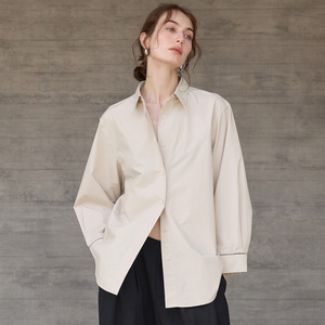 Blusa de Oficina para Mujer, de Alta Gama, Simple, Casual, Holgada, de Algodón Blanco Sólido, con Cuello Camisero y Botones, Tejido Popelina, para Otoño - Product Image 5