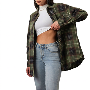 Wholesale Womens Oversized Plaid Flannel Shirt Long Sleeve Button Down Shacket Pink <b>Checkered</b> Casual Loose Fit Blouse Jacket <b>Top</b> - Product Image 1