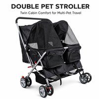Poussette double pour animaux de compagnie, pliable, réglable, en tissu Oxford, chariot de voyage à 4 roues pour petits animaux, voyages en plein air, camping