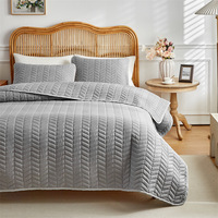 Couvre-lits matelassés lavés double face sur mesure en gros, taille king, queen, double, ensemble de literie 3 pièces, couleur unie, édredons doux