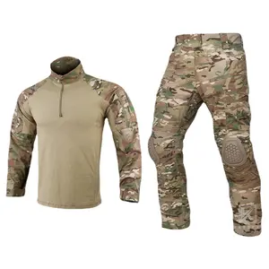 KRYDEX Conjunto de roupas de uniforme de segurança tático para homens, uniforme de combate camuflado de manga longa preto G4 com joelheiras e cotoveleiras