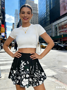 กระโปรงลายดอกไม้สีดำสำหรับผู้หญิงไซส์ใหญ่ - กระโปรงทรงเอเอวสูงแบบมินิพร้อมซับในป้องกันการโป๊ - Product Image 6