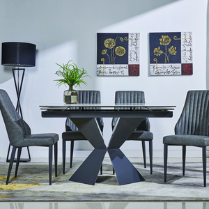 Pieds en métal ensemble de <span class=keywords><strong>Table</strong></span> à <span class=keywords><strong>manger</strong></span> avec deux extensions latérales en céramique <span class=keywords><strong>plateau</strong></span> en verre <span class=keywords><strong>table</strong></span> à <span class=keywords><strong>manger</strong></span> extensible - Product Image 2