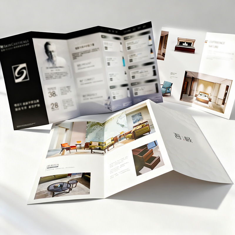On-Demand Custom Printing Offset Printed Film Laminated Tri-Fold/Bi-Fold Brochure Flyer Leaflet Catalog Hotel Menu Trade Show