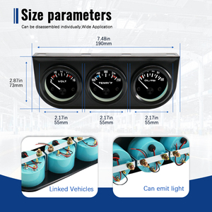Wenle 2 ''52mm mekanik krom evrensel 12V 24V siyah çerçeve voltmetre su sıcaklığı yağ basıncı üçlü 3 göstergeler kiti evrensel - Product Image 5