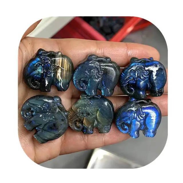 Sintaglio pietre per la creazione di gioielli cristalli pietre curative naturale blu flash labradorite elefanti figurina per regalo