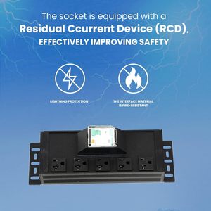 Regleta de alimentación Icegalax para montaje en rack, 5 tomas, 15A, con protección contra sobretensiones, cable de 34 pies, color negro - Product Image 5