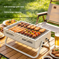 Barbecue portable multifonctionnel pliable pour patio extérieur, cuisinière à charbon épaisse pour barbecue et préparation de thé