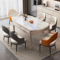 2025 Table à manger extensible convertible de luxe moderne nouveau modèle avec dessus en dalle de roche en bois massif pour petits appartements