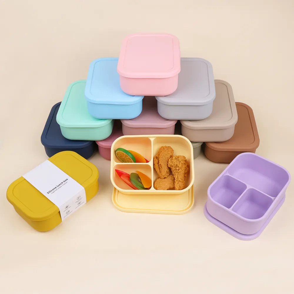 Logo personalizzato nuova Idea di prodotto 2024 portatile a tenuta stagna 800ml a microonde Eco Friendly Silicone Bento Lunch Box per bambini studente della scuola