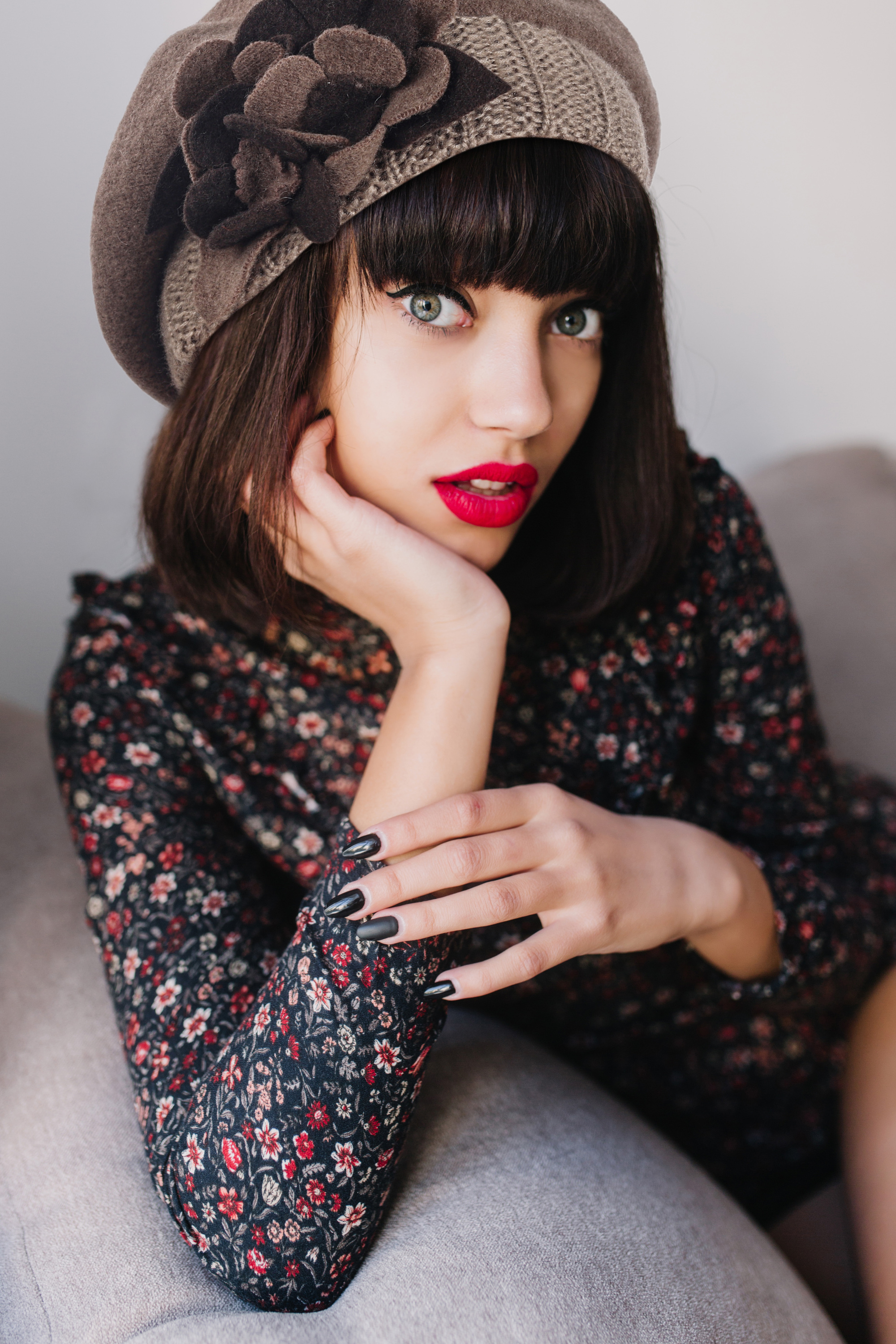Lady French Beret 100% Wool - Chic Floral Dress Beanie