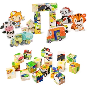 Montessori <span class=keywords><strong>9</strong></span> pièces 6 faces <span class=keywords><strong>Cubes</strong></span> d'animaux de dessin animé <span class=keywords><strong>Puzzle</strong></span> en bois <span class=keywords><strong>Puzzle</strong></span> en bois 3D Jouet - Product Image 2