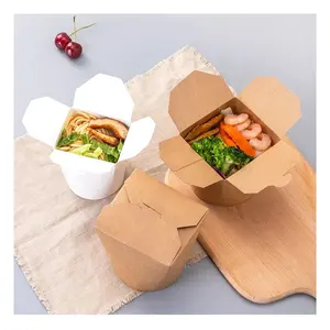 Wadah sup mie sekali pakai ember makanan Cina bungkus makan siang kertas Kraft Pasta/mie kotak Bento