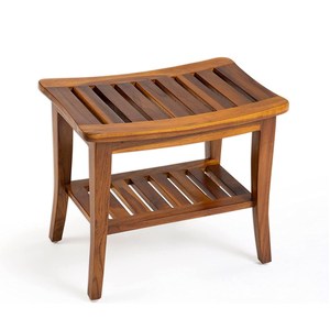 Banc de <span class=keywords><strong>douche</strong></span> en <span class=keywords><strong>bois</strong></span> de teck d'angle de salle de bains Patio intérieur jardin cour bain Spa <span class=keywords><strong>tabouret</strong></span> étanche à 2 niveaux avec étagère de rangement en dessous - Product Image 1