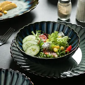 Platos de cena de cerámica en forma de flor Platos para servir pasta, Platos de postre Vajilla única Fambe