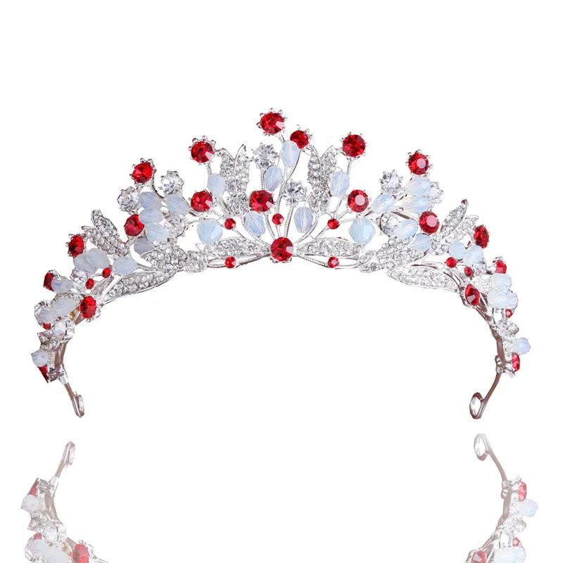 Euro-american Red Sparkling Crown For Bride Exquisite Diamond Wedding Accessories Bridal Rhinestone Headpiece Accessoire Femme