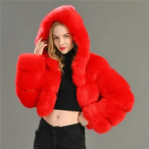 Fabrik Großhandel Dame Künstliche Pelz Jacke Mantel Outwear High Street Mit Kapuze Günstige Gefälschte Fuchs Pelz Mantel Winter Frauen Faux Pelz mantel