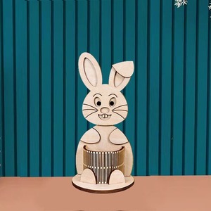 Porte-stylo créatif en bois à assembler soi-même, motif lapin, ornement de bureau artisanal avec miroir de rangement - Product Image 2