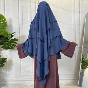 Colors Khimar 3 voiles Jilbab Muslim Women Thick Chiffon Long Hijab Islamic Prayer Big Scarf 3 Layers Head Shawls