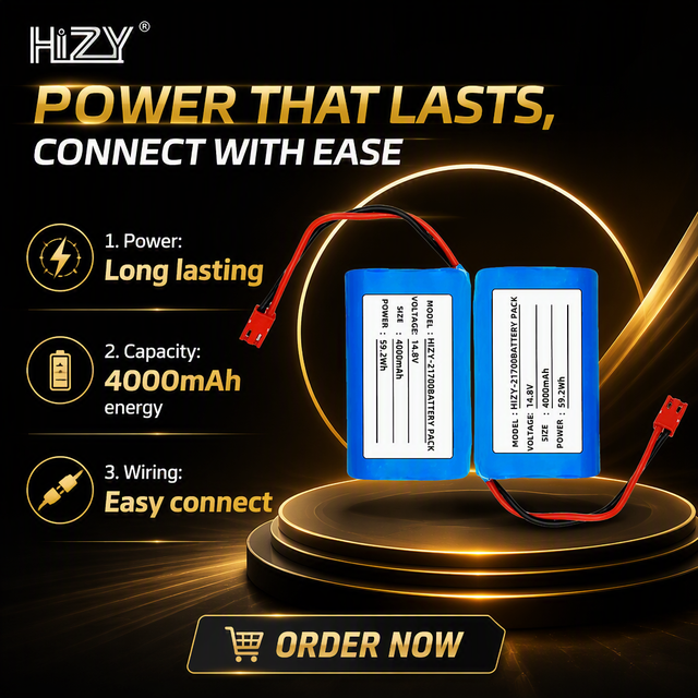 HIZY 14.8V 4000mAh 21700 Li-ion Battery Pack 59.2Wh Rechargeable with Smart BMS Industrial Devices 500 Cycles