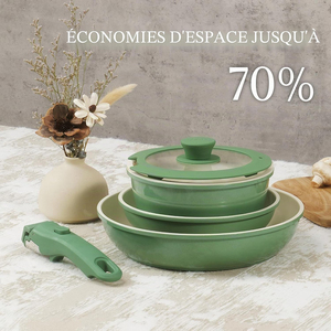 High Quality Modern <b>Ceramic</b> Coated Non-Stick Pots <b>Pans</b> Detachable Handle 8-Piece Aluminum Induction Green Cookware <b>Set</b> - Product Image 6