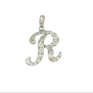 Colgante Premium con Letra R en Diamantes de Oro Blanco de 18K, 0.475ct, 28 Piedras, 188g, Selección de Joyería Fina - Product Image 1