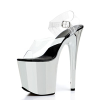 Chaussures de pole dance sexy à plateforme brillante électro-plaquée, chaussures pour travestis, talons ultra hauts de 20 cm (8 pouces) pour les performances en boîte de nuit