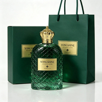 Botol Parfum Kaca Berlapis Emerald Green 30ml 50ml 100ml dengan Set Kotak Hadiah Mewah Tutup Mahkota Emas Siap Kirim