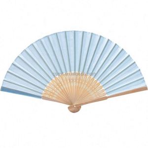 พัดมือพับได้ทำจากผ้าไหมเทียมสีน้ำเงิน พร้อมถุงของขวัญ เหมาะสำหรับงานแต่งงาน งานเลี้ยงฉลอง และของขวัญสำหรับเด็กอ่อน - Product Image 4